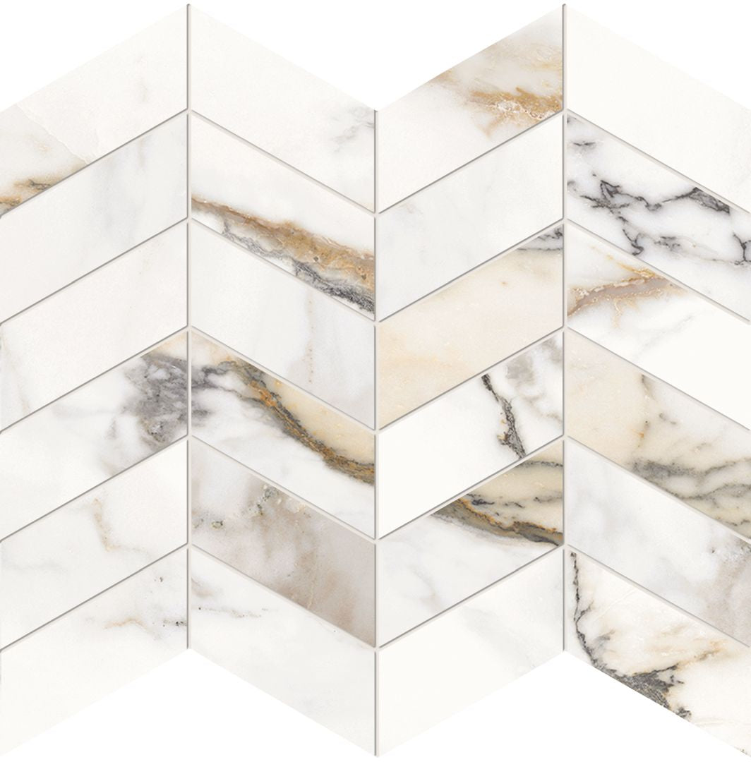 Unique Marble Paonazzetto porcelain mosaic tile by Emil, 11 13/16"x11 13/16"x9.5-mm size. Premium Italian porcelain for floors and walls.