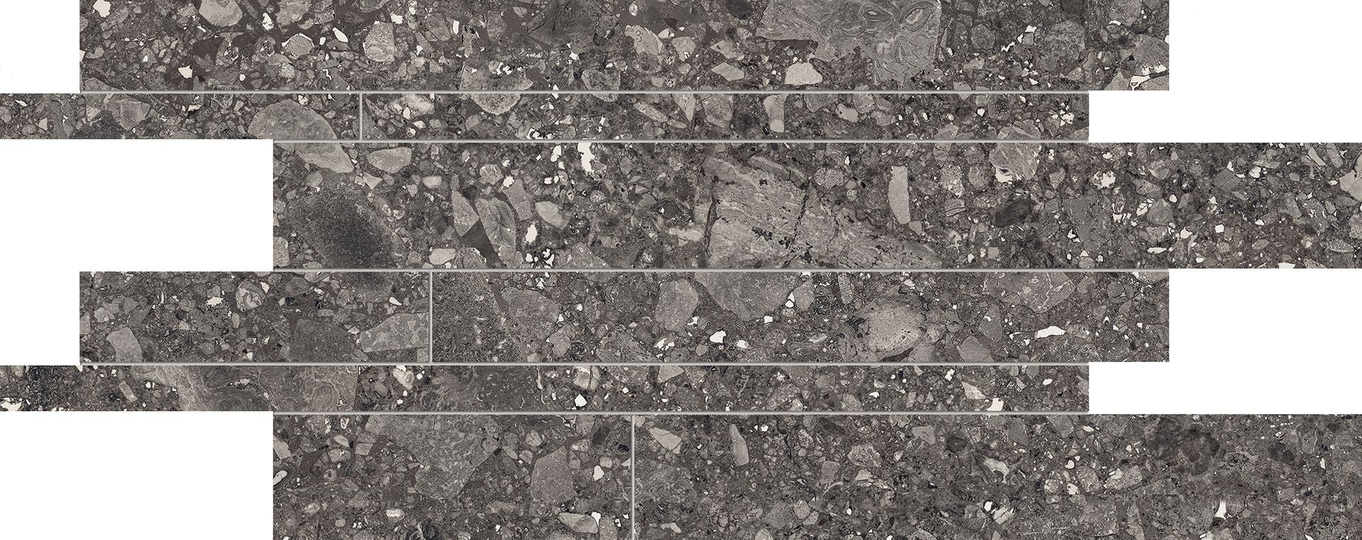 Lombarda Nero porcelain decorative accent tile by Emil, lappato finish, 11 13/16"x23 5/8"x9.5-mm size. Premium Italian porcelain for floors and walls.
