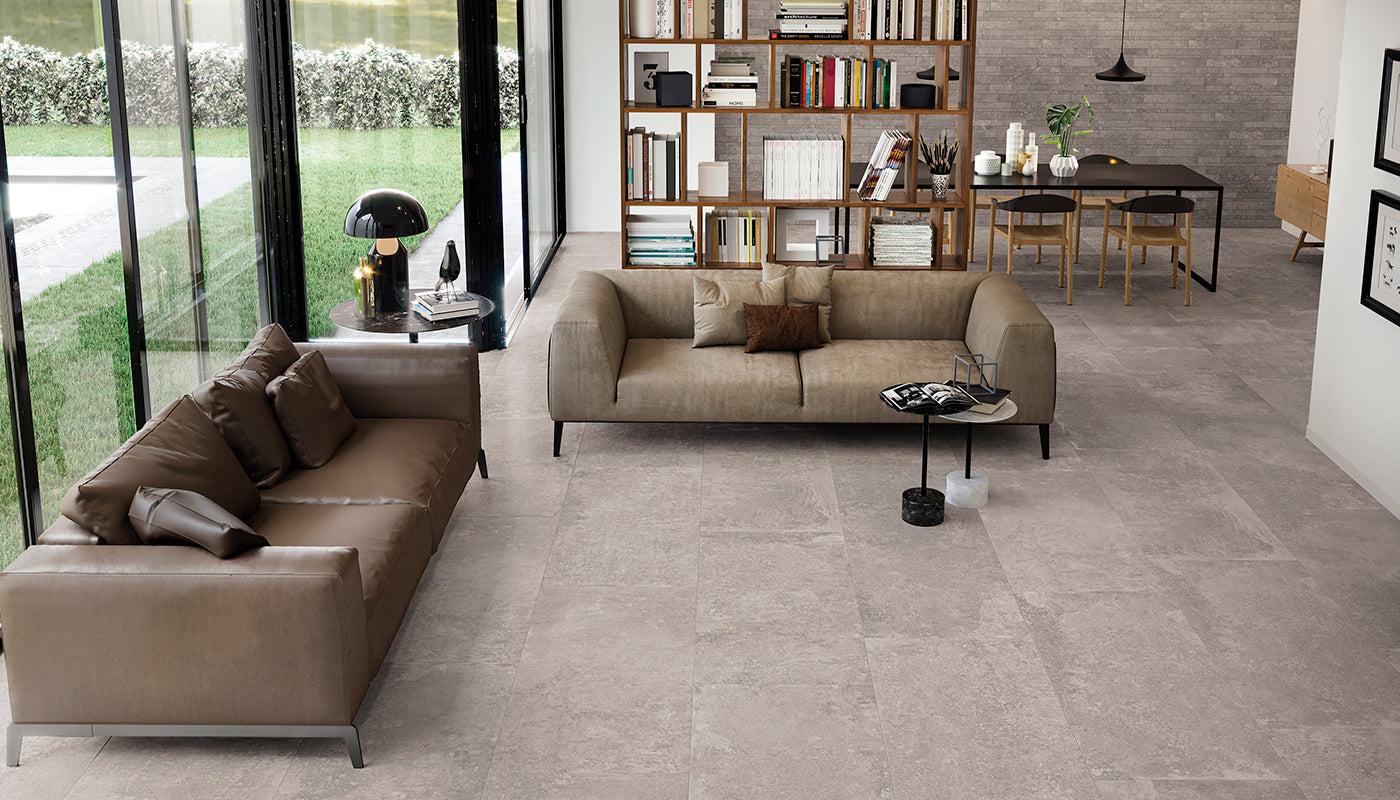 Heritage GREY porcelain mosaic tile by Emil, naturale finish, 12"x24" size. Premium Italian porcelain for floors and walls.