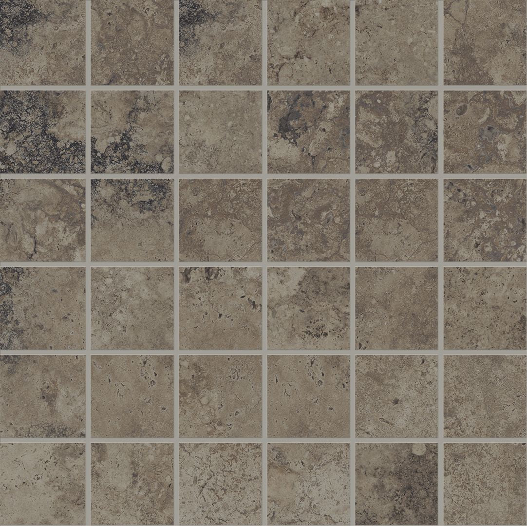 Unique Travertine Chocolate porcelain mosaic tile by Emil, 11 13/16"x11 13/16"x9.5-mm size. Premium Italian porcelain for floors and walls.