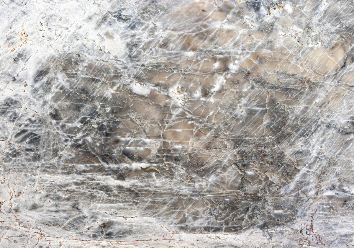 Quartzite Slabs Cristallo Smoke quartzite slabs, top-down product view. Premium quartzite for floors and walls.