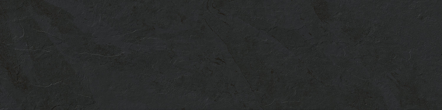 FRONTIER20 Montauk Black porcelain pavers, top-down product view, 12"×48"×25/32" size. Premium porcelain for floors and walls.