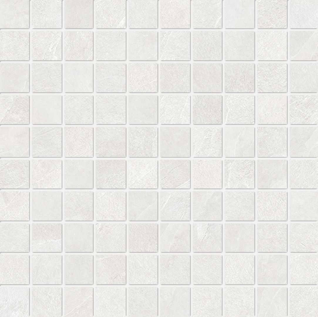 Cornerstone SLATE WHITE porcelain mosaic tile by Emil, naturale finish, 12"x24" size. Premium Italian porcelain for floors and walls.