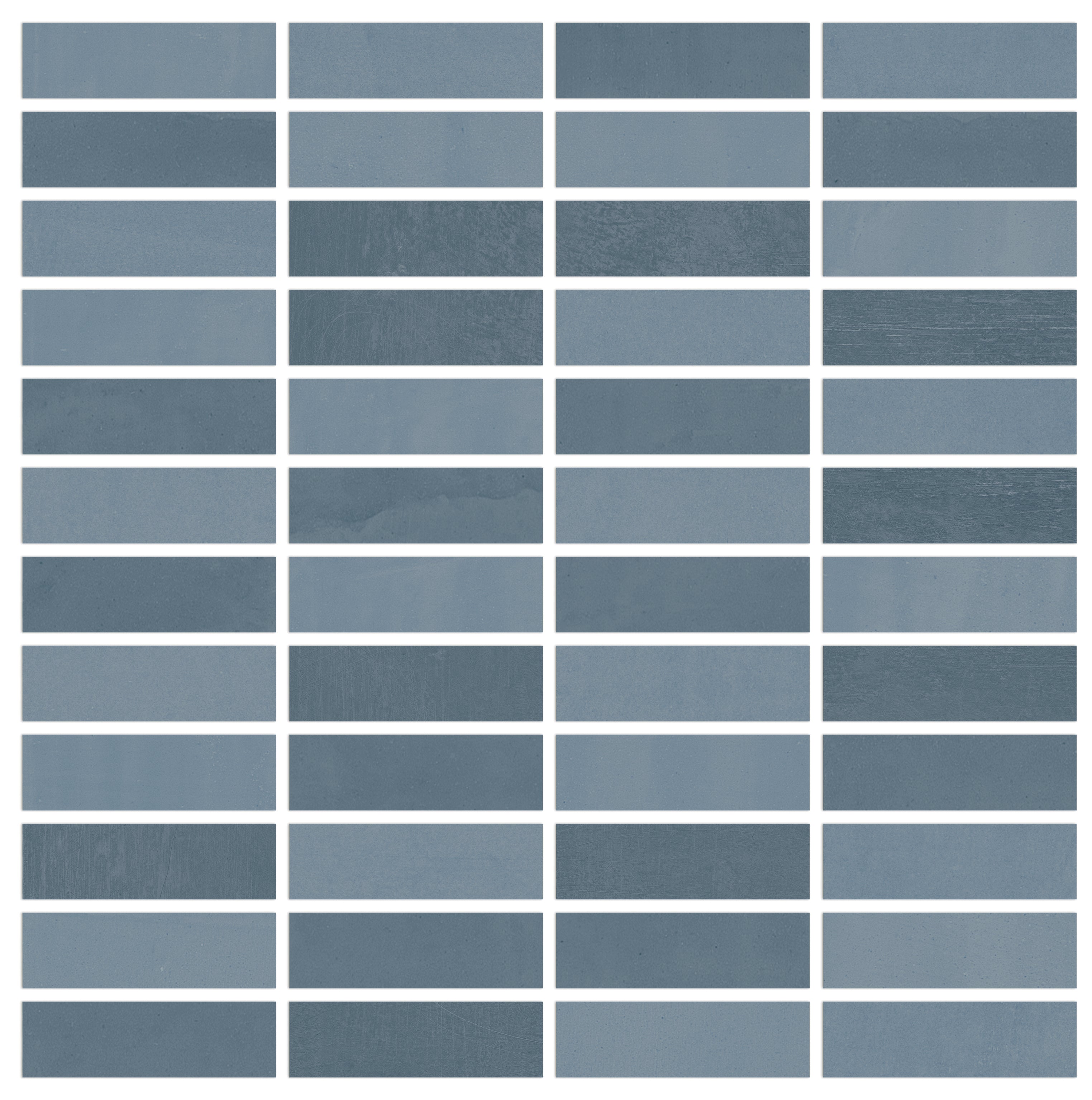 Vision Color Mix Blue porcelain mosaic, top-down product view, 12"×12"×11/32" size. Premium porcelain for floors and walls.