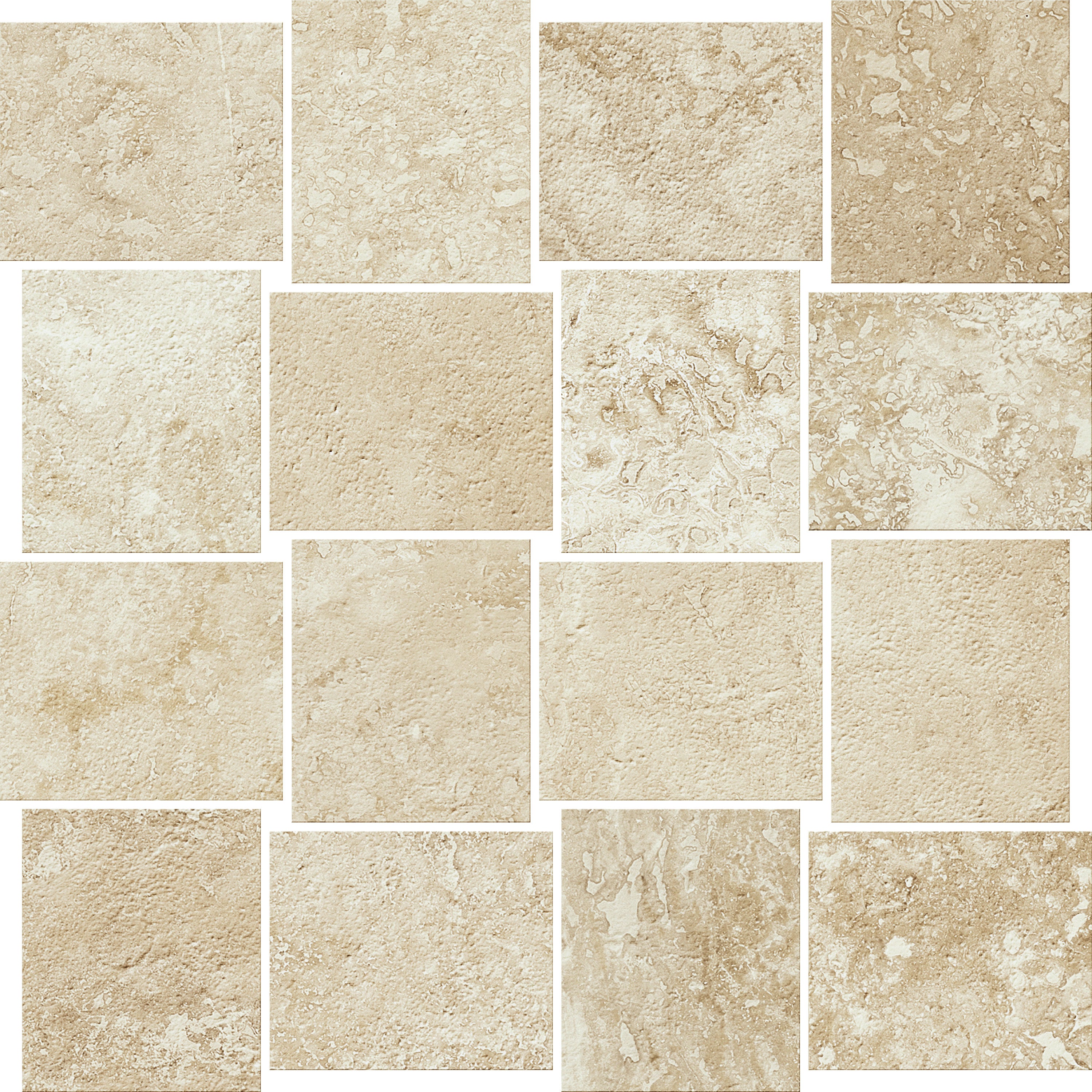 Trail Cross Cut Beige porcelain mosaic, top-down product view, 12"×12"×11/32" size. Premium porcelain for floors and walls.