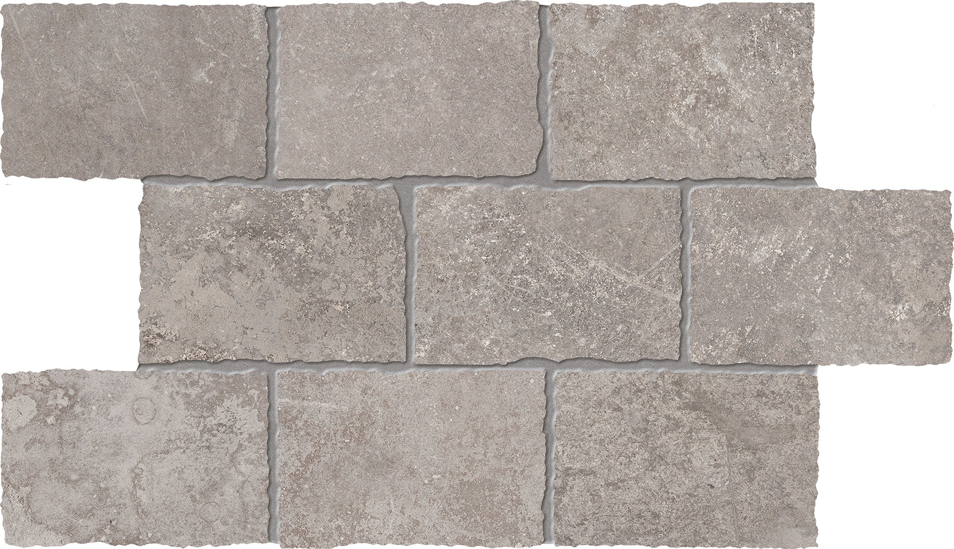 Heritage Grey porcelain mosaic tile by Emil, naturale finish, 11 13/16"x17 11/16"x9.5-mm size. Premium Italian porcelain for floors and walls.