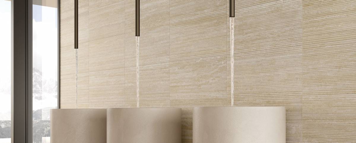 Trail Vein Cut Pearl porcelain pavers, lifestyle installation view 1, 12"×24"×11/32" size. Premium porcelain for floors and walls.