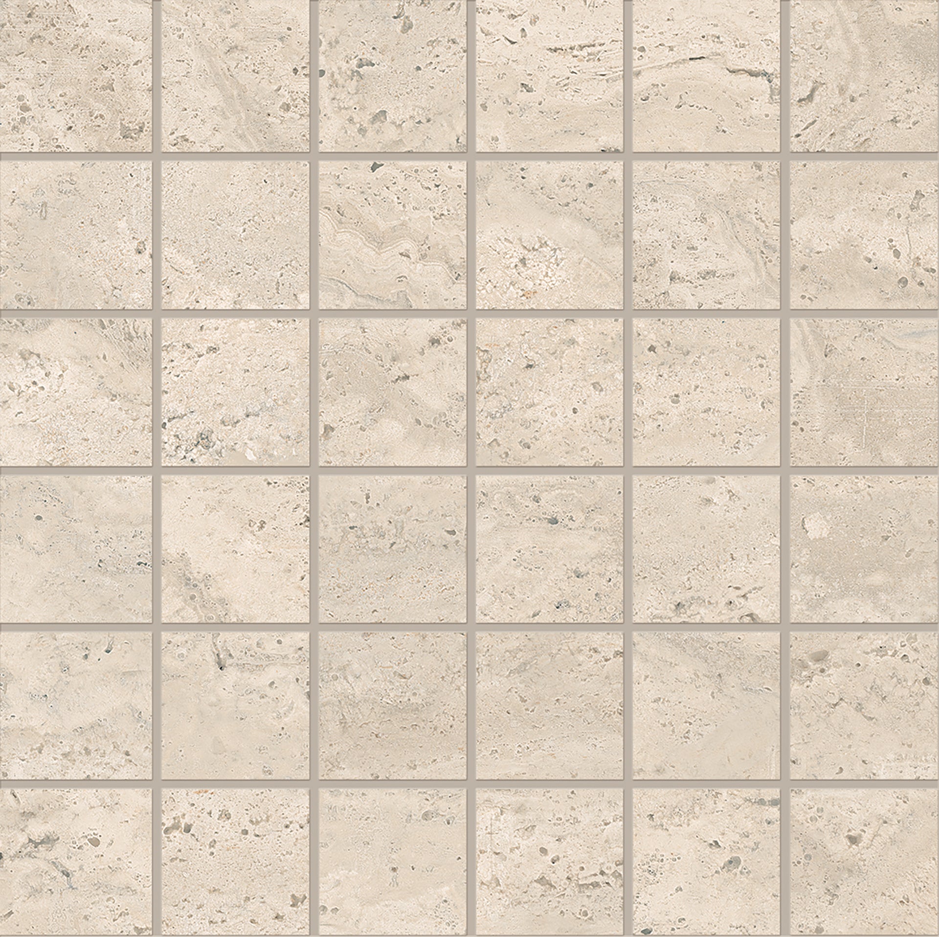 Dual Travertine Beige porcelain mosaic tile by Emil, silktech finish, 11 13/16"x11 13/16"x9-mm size. Premium Italian porcelain for floors and walls.