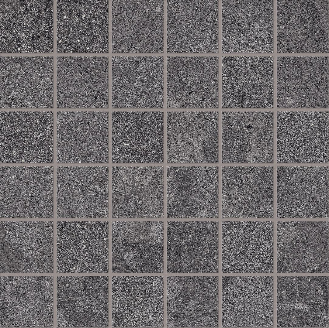 Re-Play Concrete Anthracite porcelain mosaic tile by Emil, 11 13/16"x11 13/16"x9.5-mm size. Premium Italian porcelain for floors and walls.