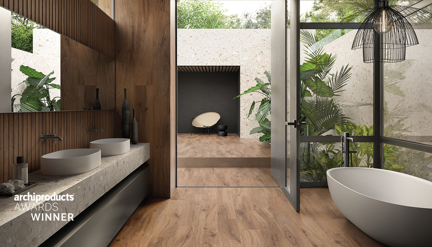 I-Wood ROVERE IMBRUNITO porcelain field tile by Emil, naturale finish, 9"x71" size. Premium Italian porcelain for floors and walls.