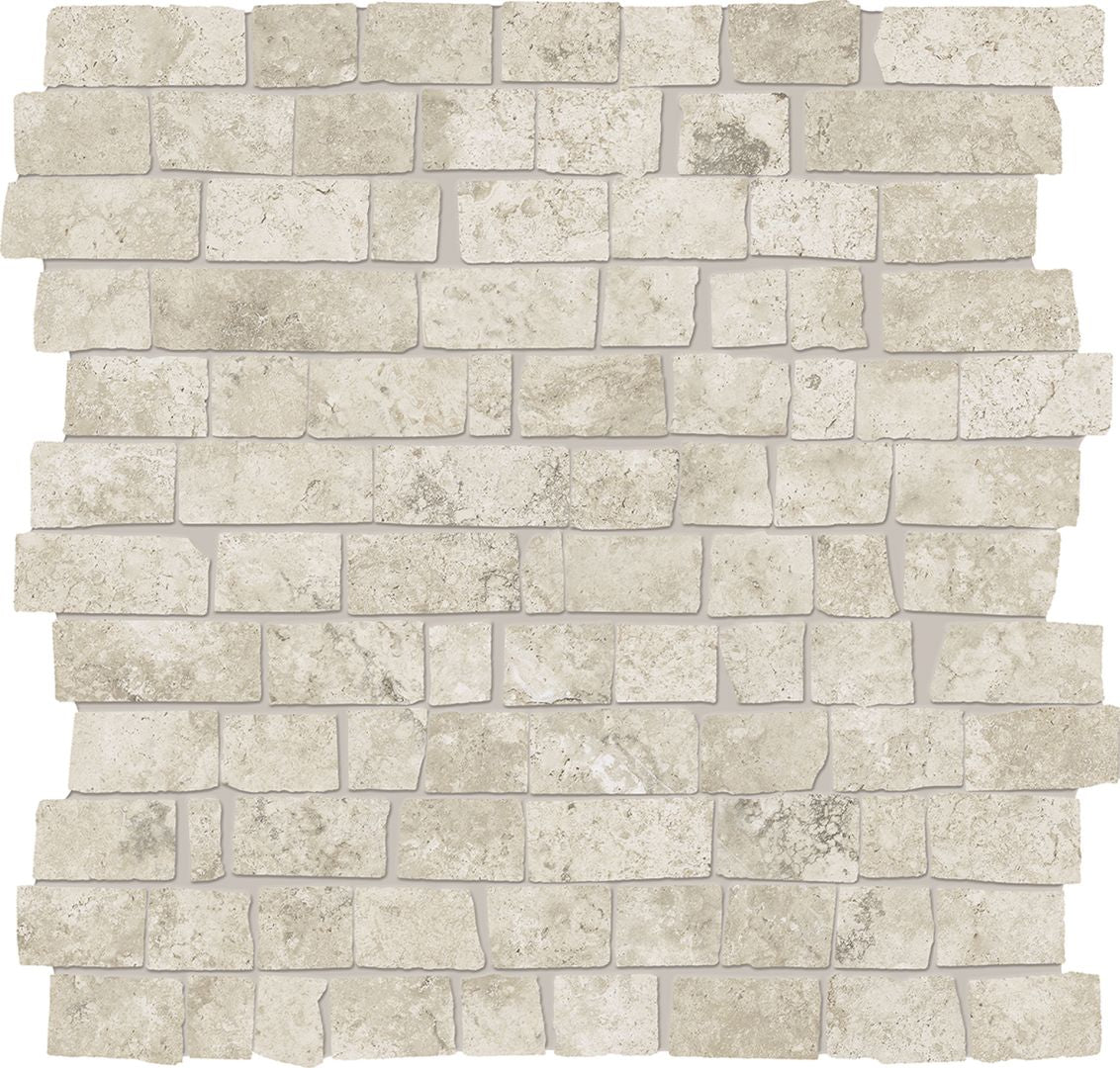 Unique Travertine Cream porcelain mosaic tile by Emil, 11 13/16"x11 13/16"x9.5-mm size. Premium Italian porcelain for floors and walls.