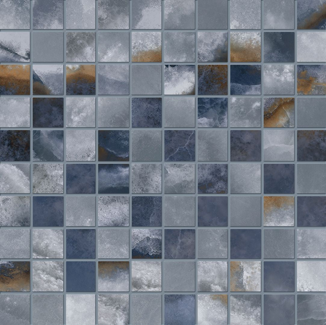 Tele di Marmo Onyx ONYX BLUE porcelain mosaic tile by Emil, full lappato finish, 12"x12" size. Premium Italian porcelain for floors and walls.