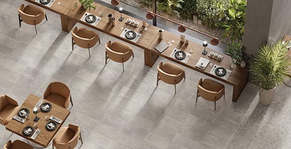 Seattle Black porcelain trim, lifestyle installation view 1, 3"×24"×5/16" size. Premium porcelain for floors and walls.