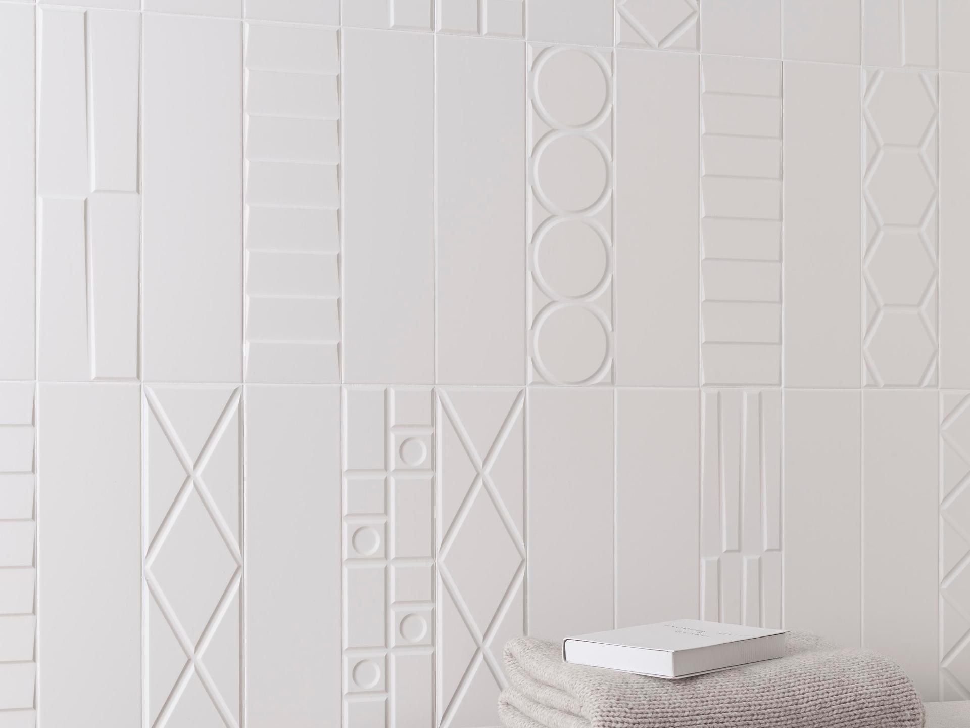 Geo White Deco Wall Tile (5x17x9.5-mm | gloss)
