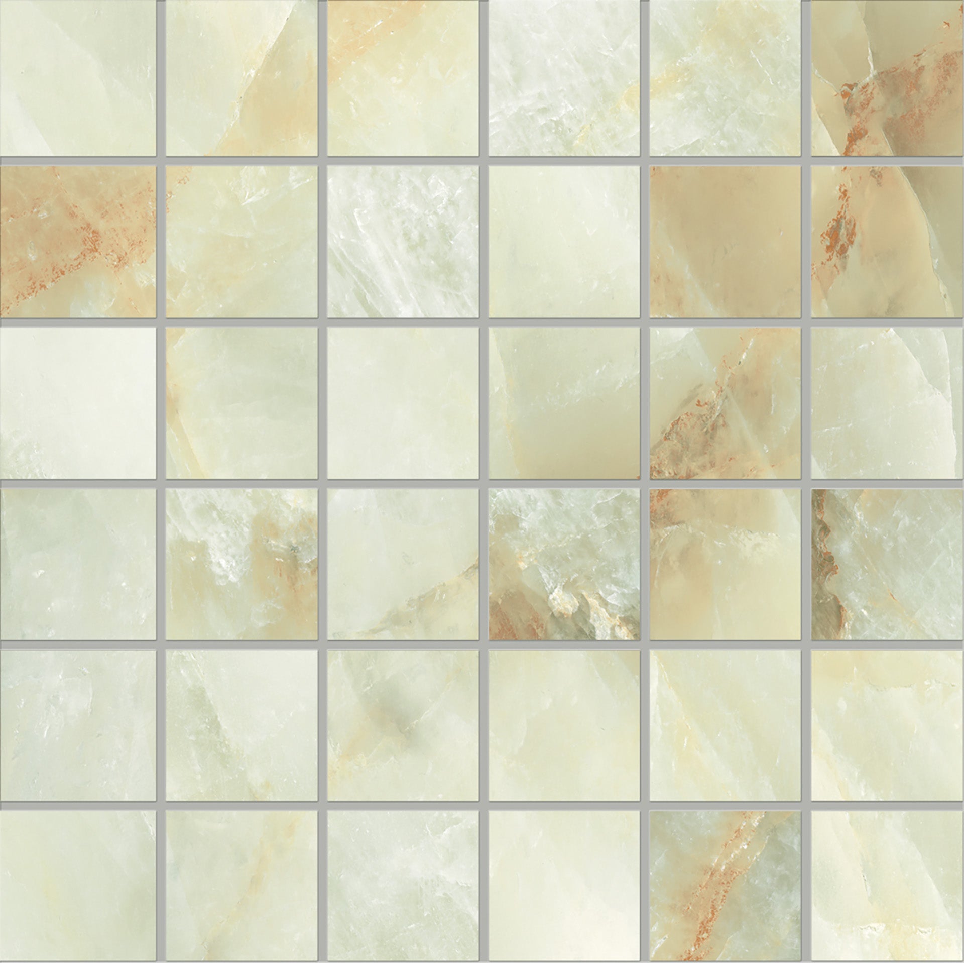 Tele di Marmo Crystal EXTRA LIGHT GREEN porcelain mosaic tile by Emil, full lappato finish, 12"x12" size. Premium Italian porcelain for floors and walls.
