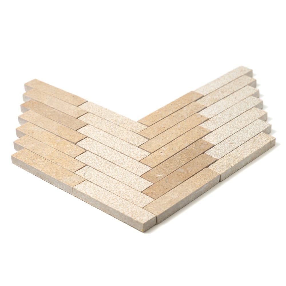Seashell Large Herringbone Limestone Mosaic (12 7/8"×9 11/32" | multi finish | straight cut)