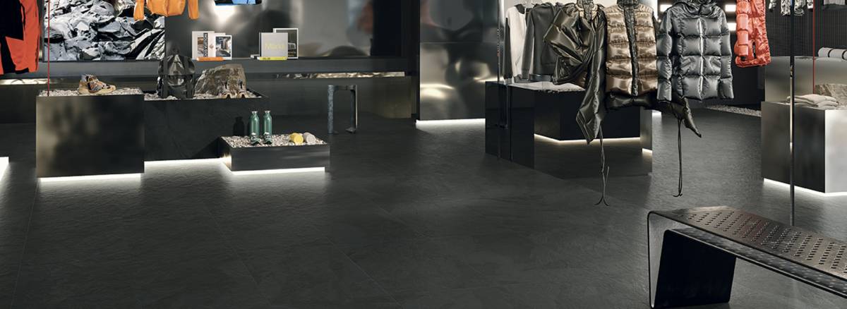 Essence Montauk White porcelain pavers, lifestyle installation view 1, 12"×24"×11/32" size. Premium porcelain for floors and walls.