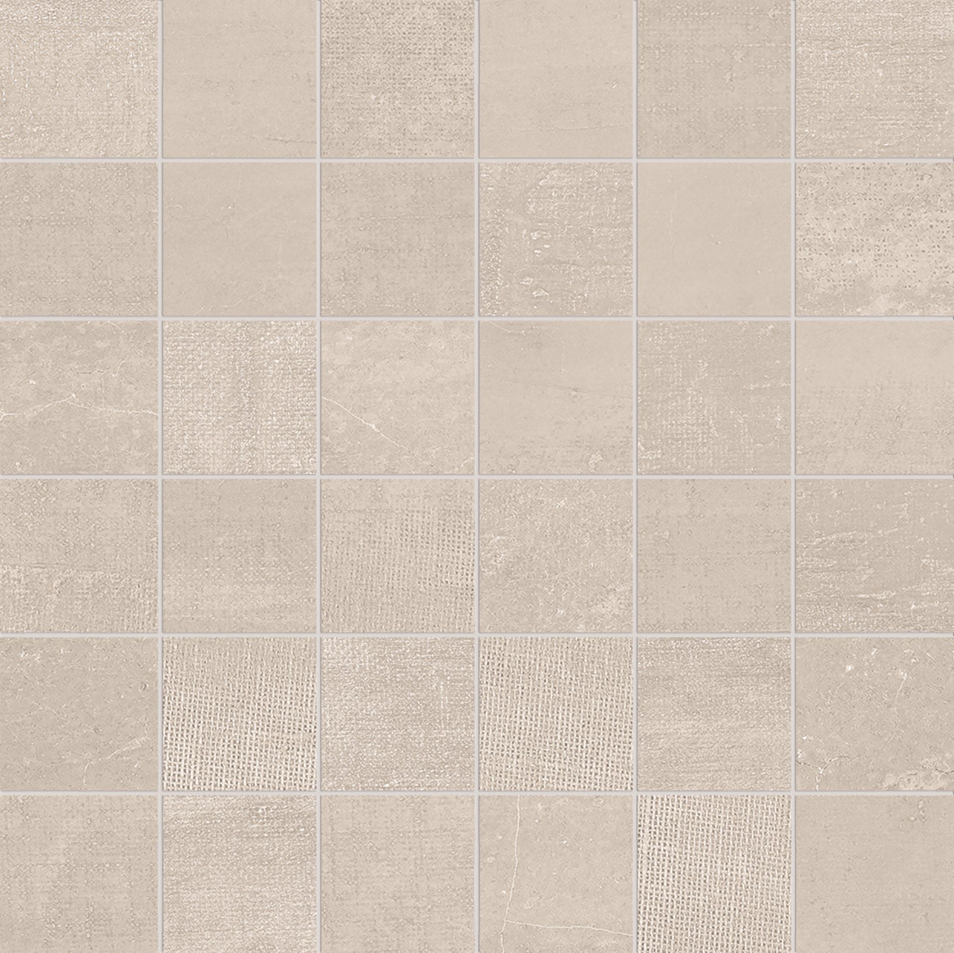 Gesso Taupe Linen porcelain mosaic tile by Emil, 11 13/16"x11 13/16"x9.5-mm size. Premium Italian porcelain for floors and walls.