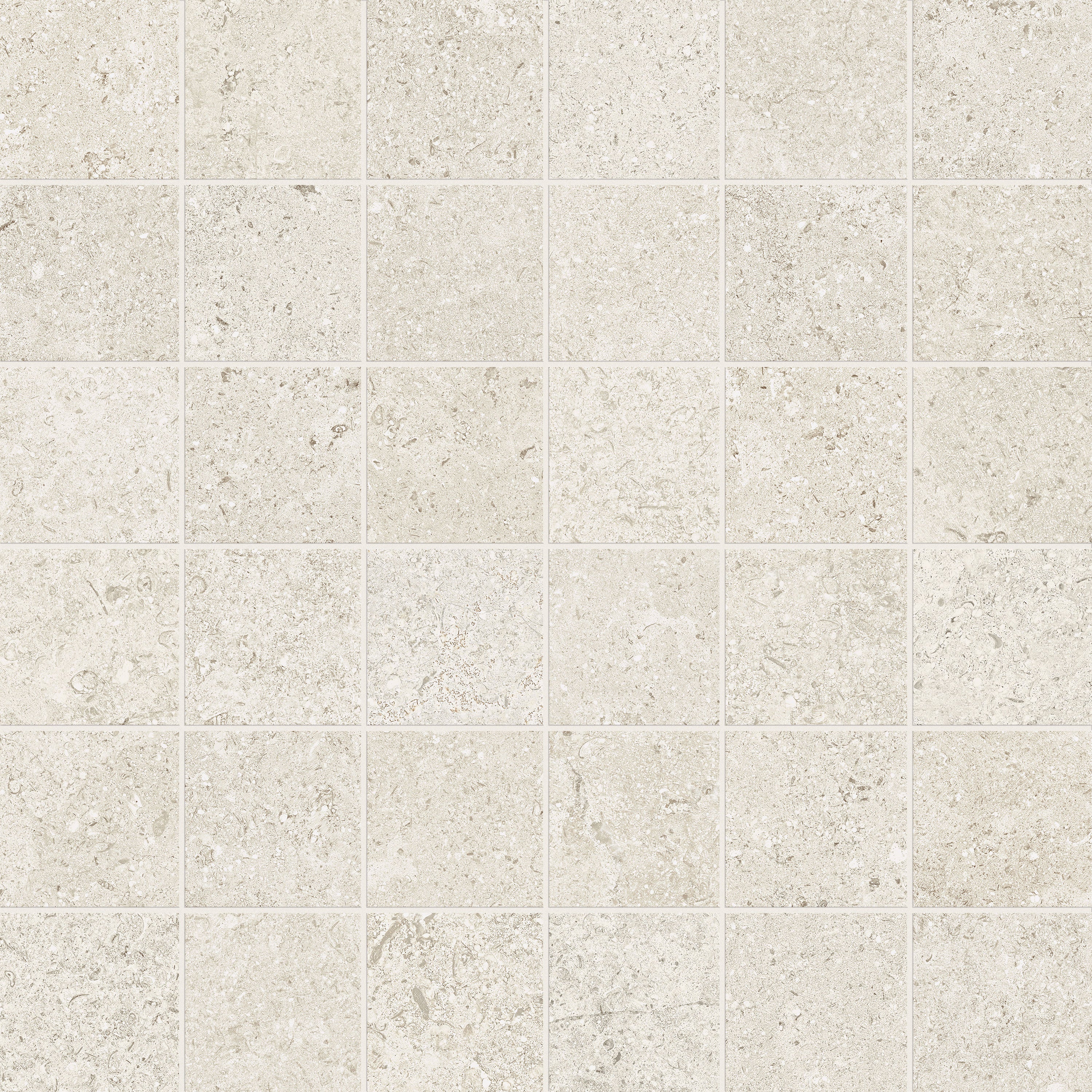 Mood Frost porcelain mosaic, top-down product view, 12"×12"×11/32" size. Premium porcelain for floors and walls.