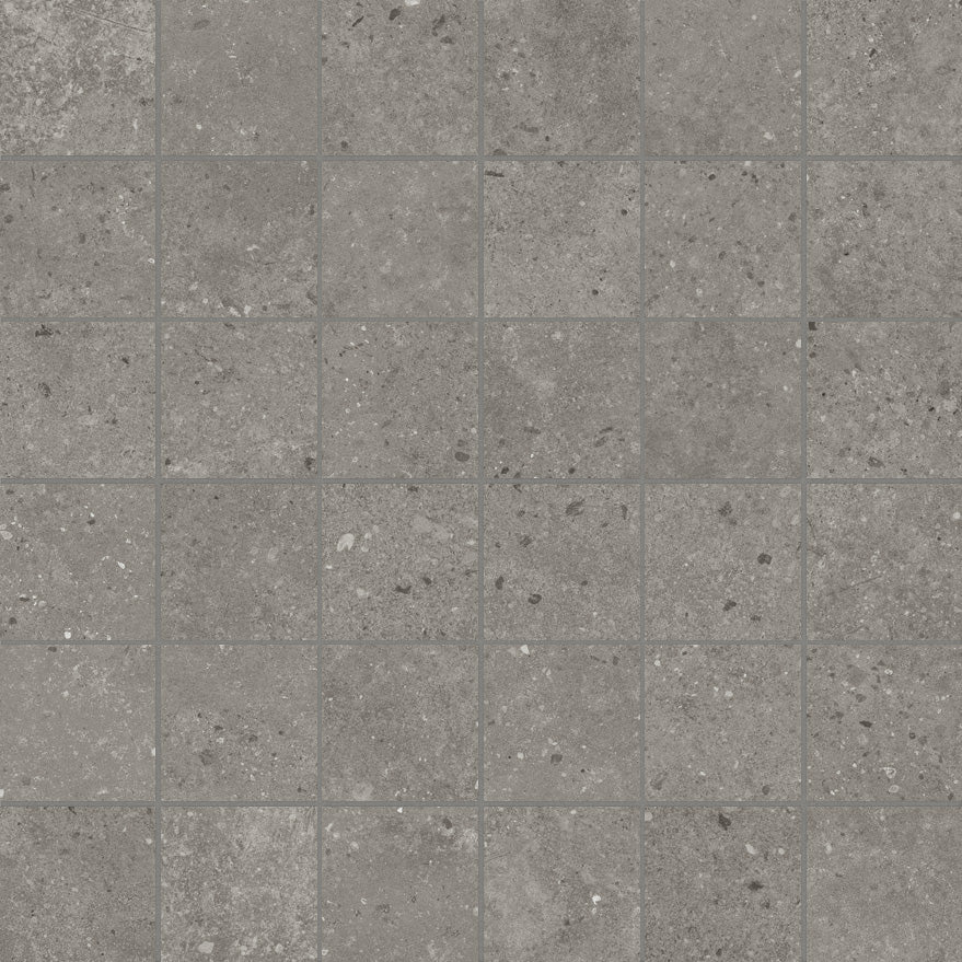 Berlin Charcoal porcelain mosaic, top-down product view, 12"×12"×5/16" size. Premium porcelain for floors and walls.