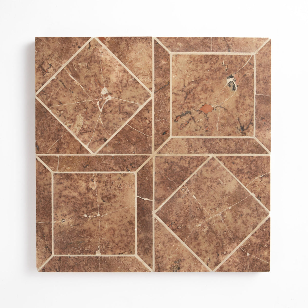 Scabas Red Travertine Collection Scabas Red travertine mosaic, top-down product view, 12"×12"×3/8" size. Premium travertine for floors and walls.