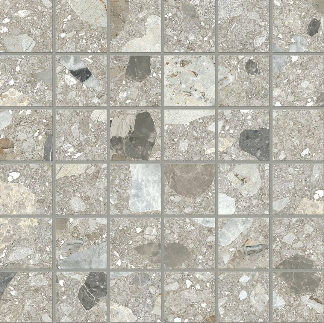 Lombarda CENERE MIX porcelain mosaic tile by Emil, lappato finish, 12"x24" size. Premium Italian porcelain for floors and walls.