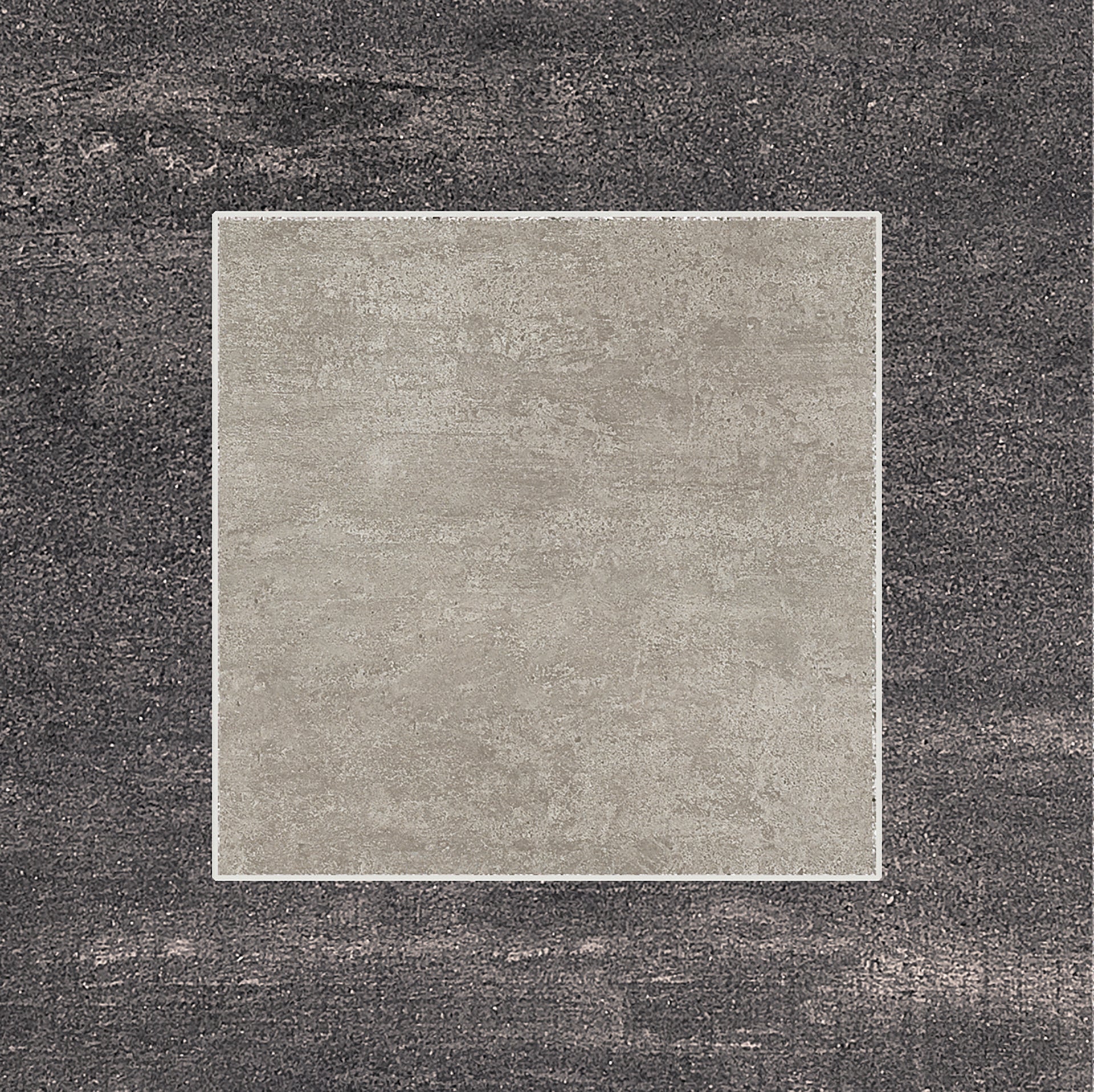 On Square Cemento/Lavagna porcelain decorative accent tile by Emil, 11 13/16"x11 13/16"x9.5-mm size. Premium Italian porcelain for floors and walls.
