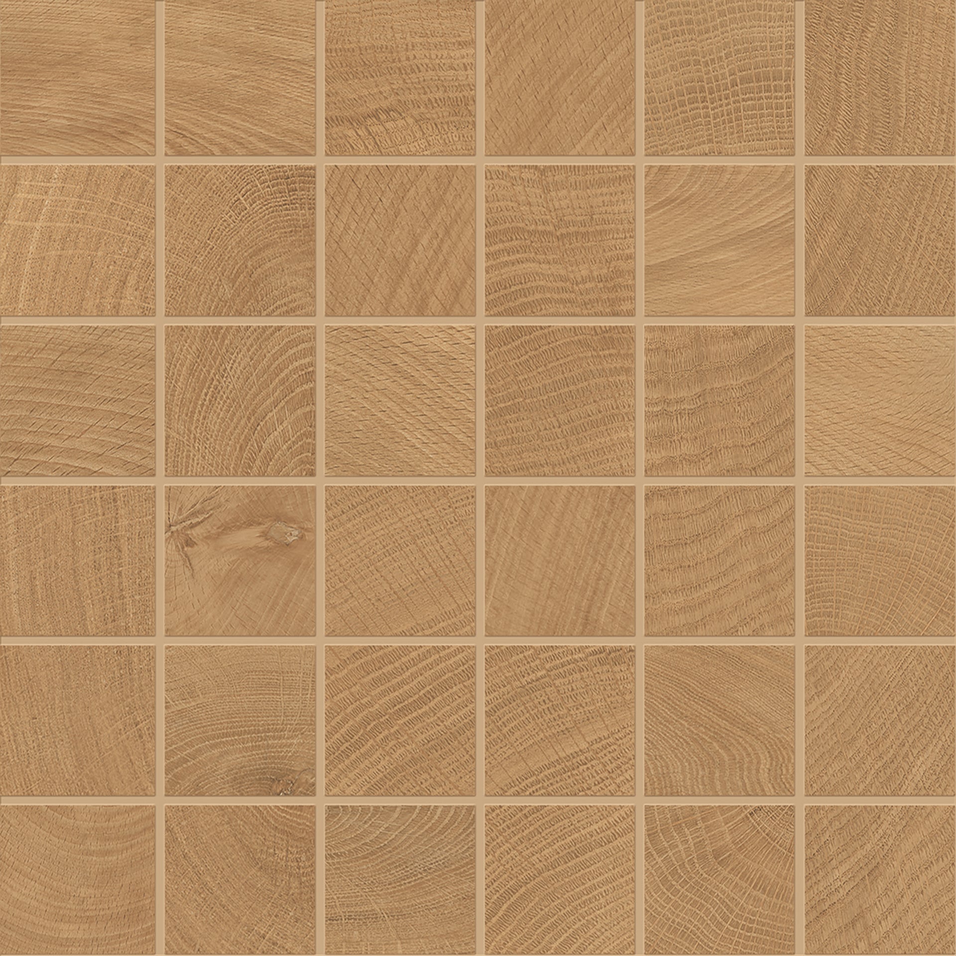 W-Circles Walnut porcelain mosaic tile by Emil, naturale finish, 11 13/16"x11 13/16"x9-mm size. Premium Italian porcelain for floors and walls.