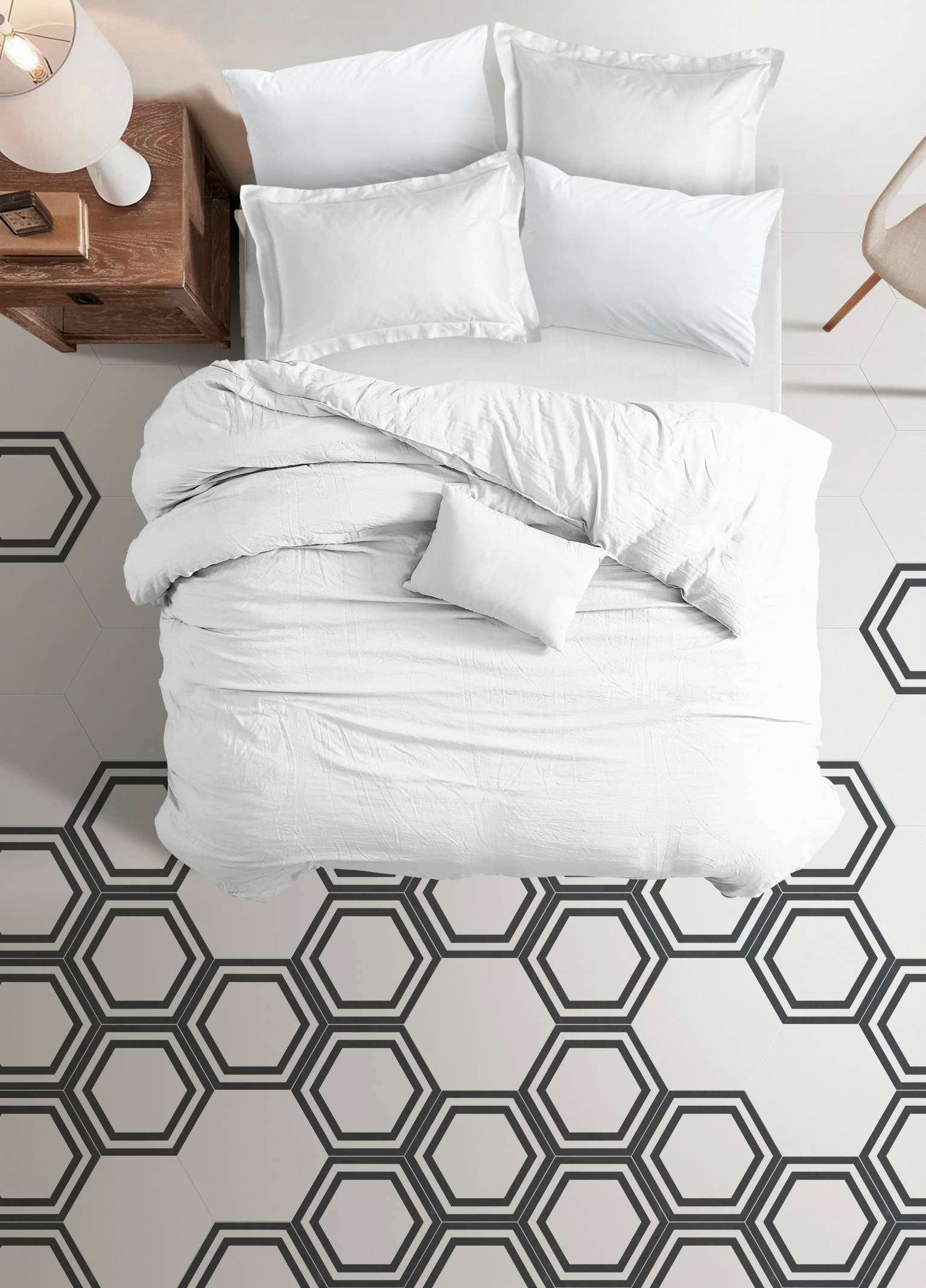 FLOOR: Black Hexagon Framed Porcelain Field Deco Tile (8"x9" | semi-matte)