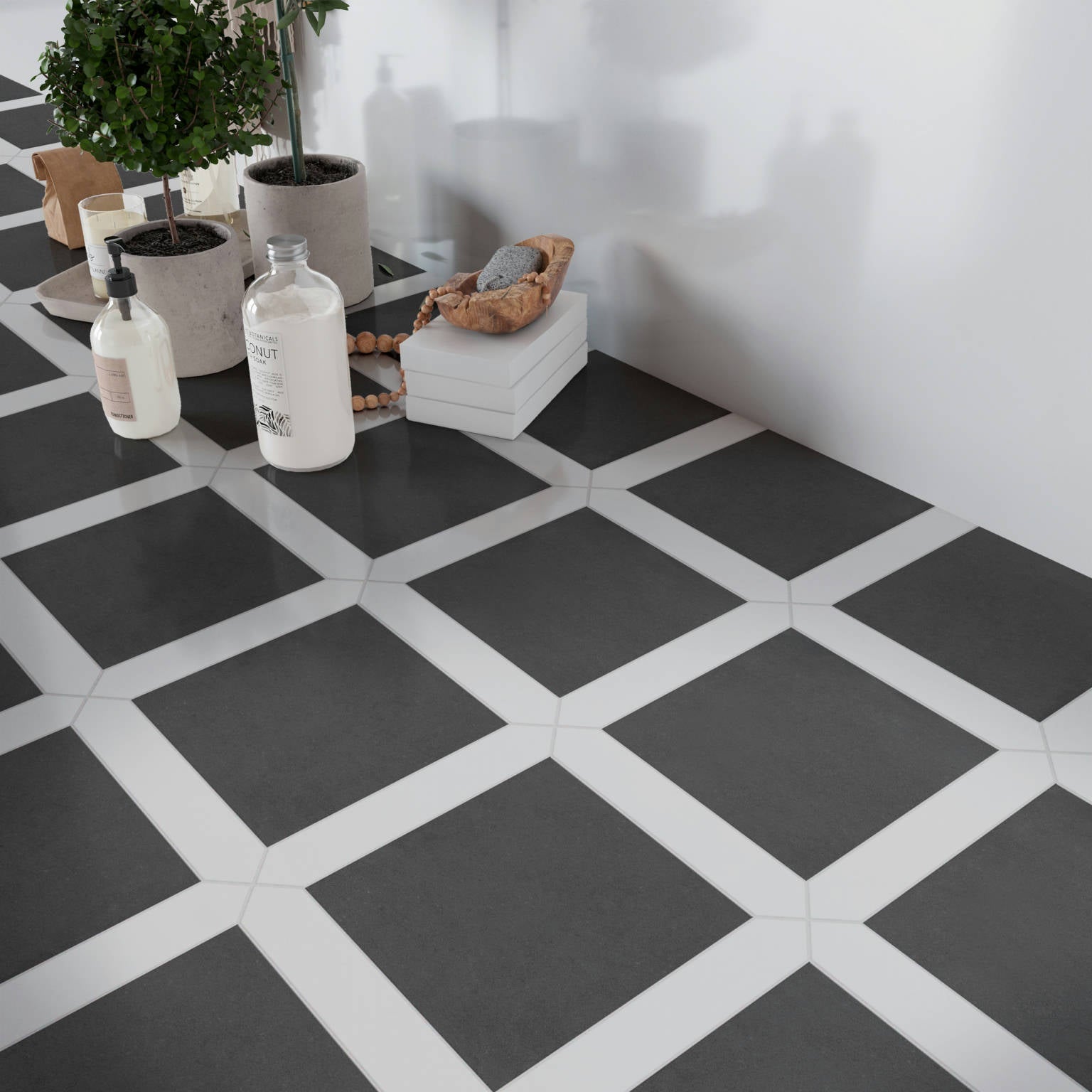 FLOOR: Black Square Porcelain Field Tile (7.4"x7.4" | semi-matte)