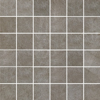 Sleek matte gray porcelain mosaic with refined interlocking squares, embodying minimalist elegance and understated urban sophistication.