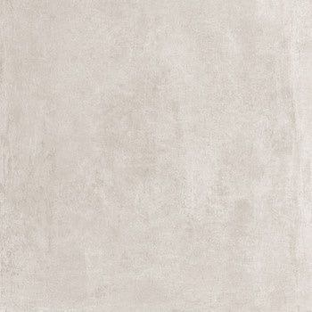 Large-format matte porcelain tile with soft textured concrete effect in refined white, exuding timeless industrial elegance.