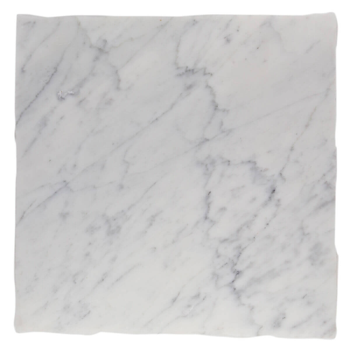 Carrara Bianco field tile from Haussmann Natural Stone, 18x18x0.375 inches, high-quality marble, rustic vintage charm, suitable for heavy commercial use.