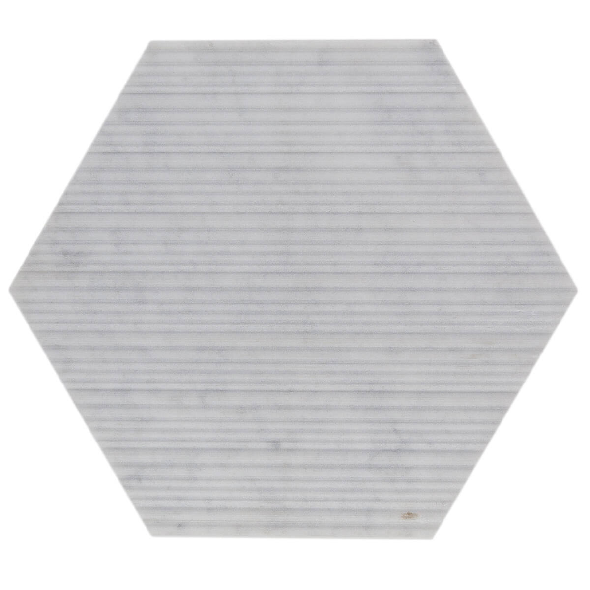 Carrara Bianco hexagonal marble field tile with worn edge and bamboo finish, 10" x 11.25" x 0.375" dimensions.