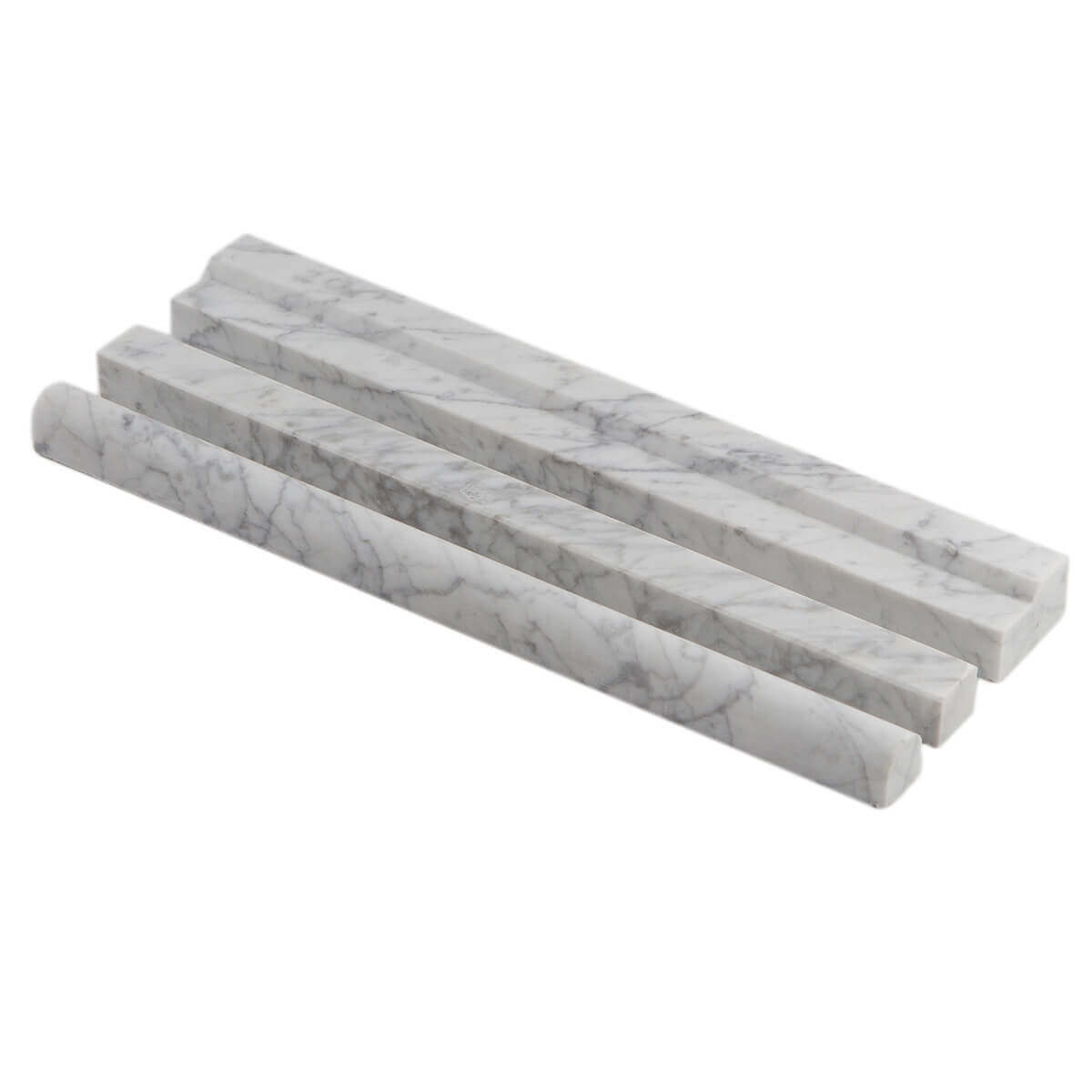 Carrara Bianco marble pencil-liner trim for interior design applications.