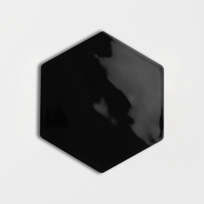 STATUS CERAMIC: Black Hexagon Field Tile (glossy | 5"x3/8" | beveled)