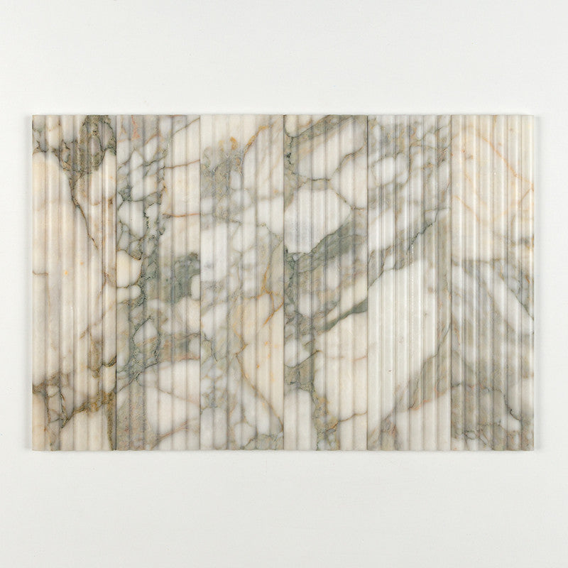 FLUTED: Calacatta Green Field Deco Tile (honed | 6"x24"x3/4" | straight cut)