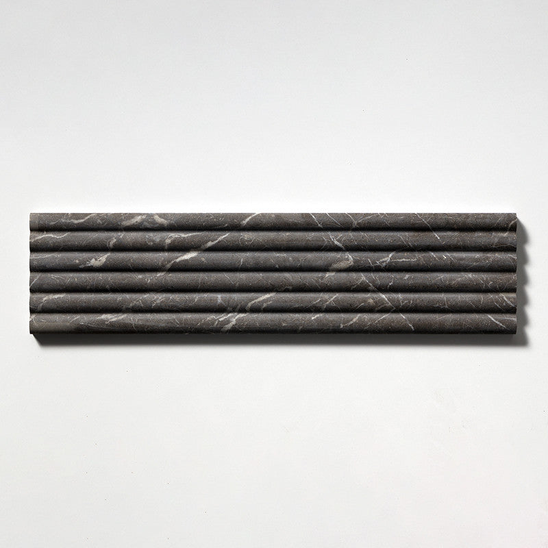 FLUTED: Iris Black Field Deco Tile (honed | 6"x24"x3/4" | straight cut)