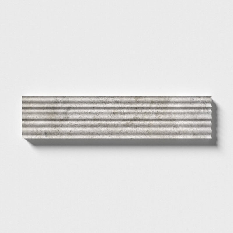 FLUTED: Silver Shadow Field Deco Tile (honed | 4"x18"x1/2" | straight cut)