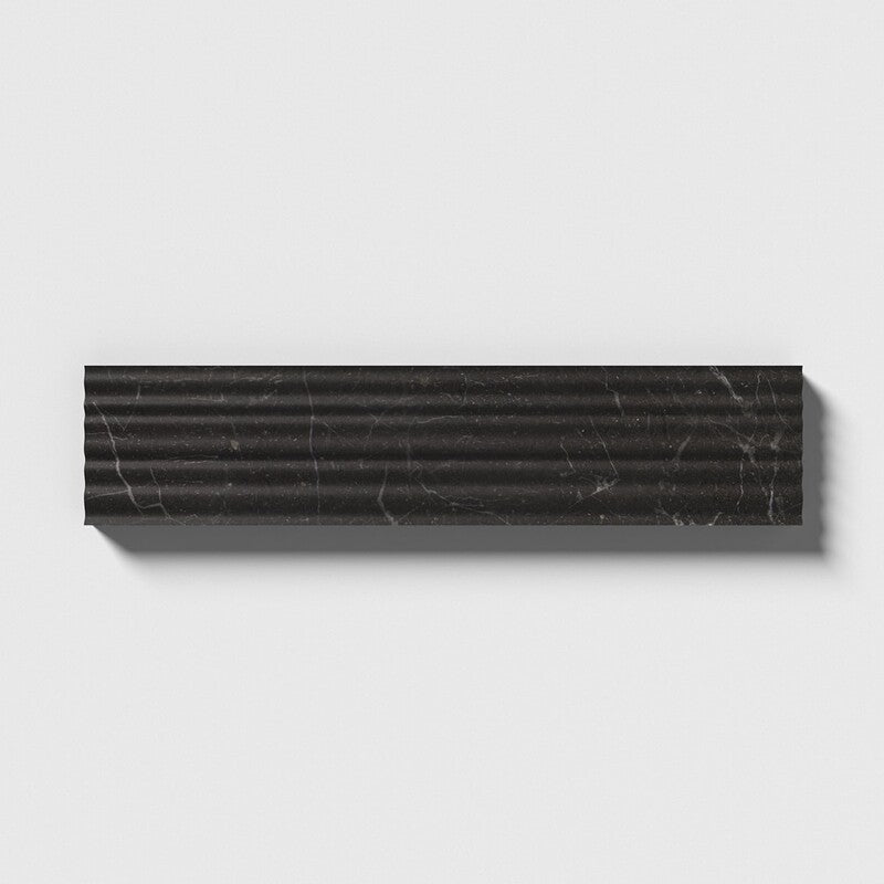 FLUTED: Iris Black Field Deco Tile (honed | 4"x18"x1/2" | straight cut)