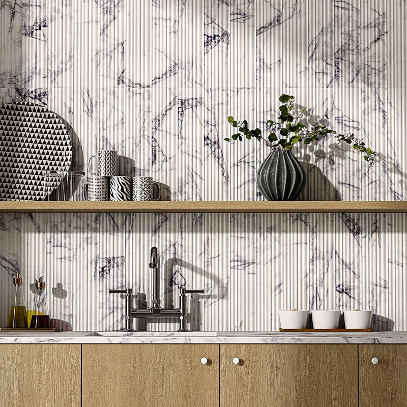 FLUTED: Lilac Field Deco Tile (honed | 4"x18"x1/2" | straight cut)