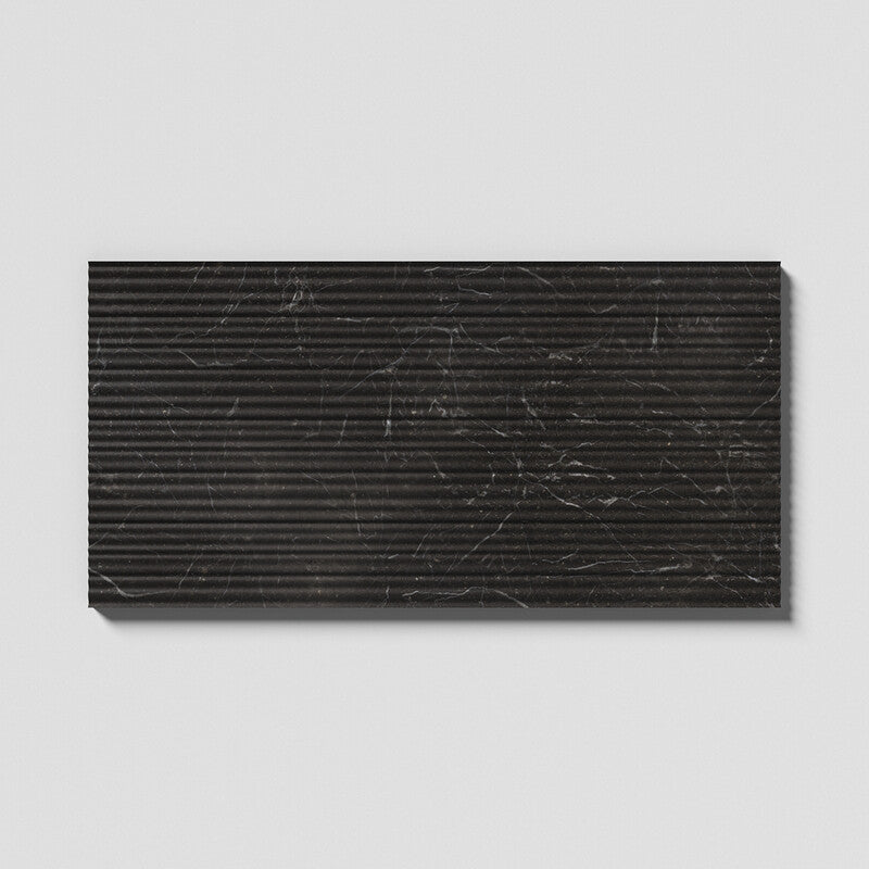 FLUTED: Iris Black Field Deco Tile (honed | 18"x36"x1/2" | straight cut)