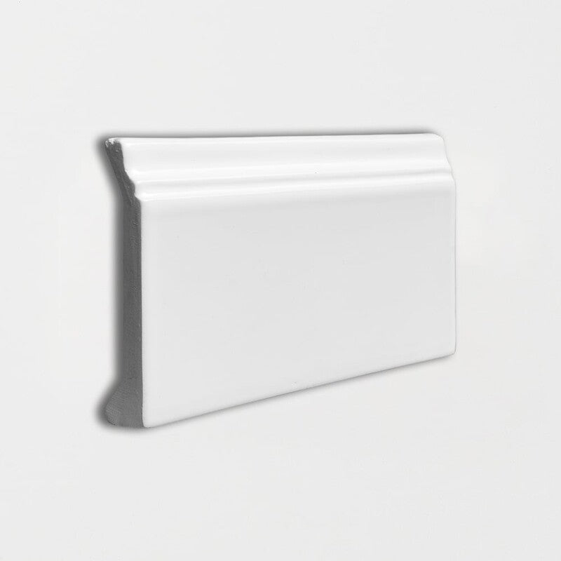 ANTIQUED MALLORCA: Royal White Glazed Terracotta Baseboard (4"x6"x3/16" | glossy)