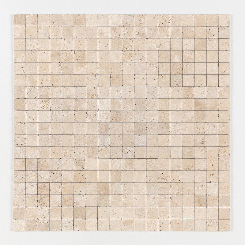 IVORY TRAVERTINE: 2X2 Straight Stack Mosaic (tumbled | 12"x12"x3/8" | straight cut)