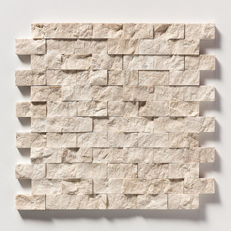 DESERT CREAM : 1X2 Staggered Joint Mosaic (rock face | 12"x12"x5/8" | straight cut)