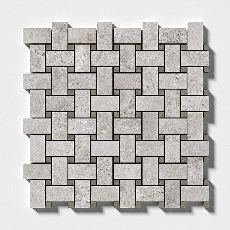 SILVER CLOUDS : Tobacco Basketweave Mosaic (polished | 12"x12"x3/8" | straight cut)