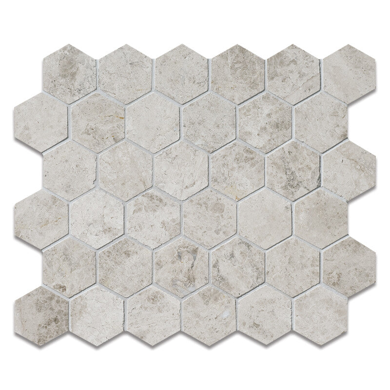 SILVER SHADOW : 2 Hexagon Mosaic (honed | 12"x12"x3/8" | straight cut)