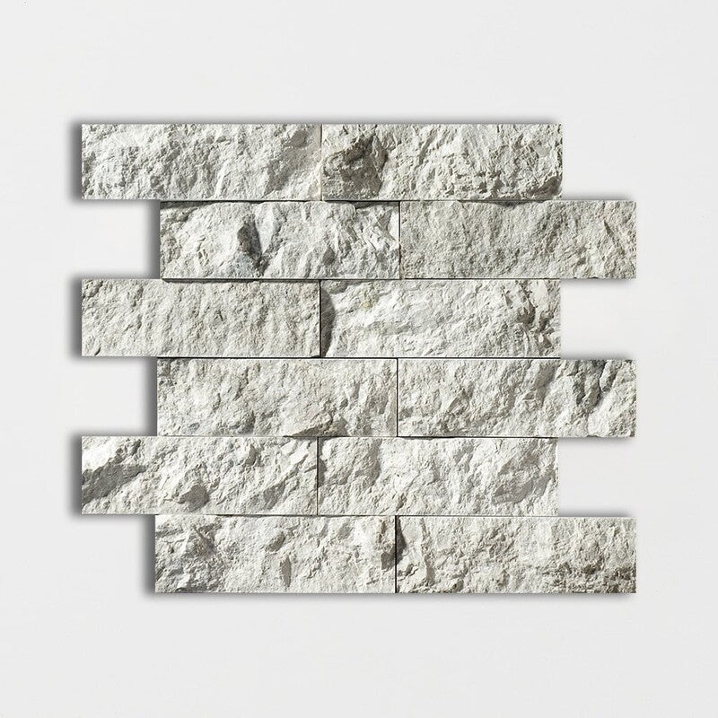 SILVER SHADOW : 2X6 Staggered Joint Mosaic (rock face | straight cut)