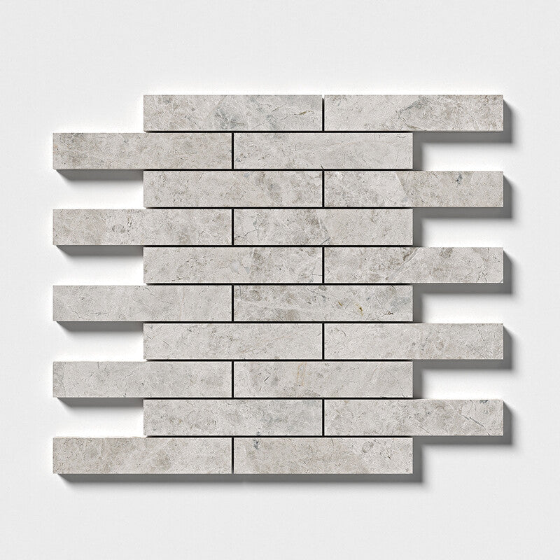 SILVER SHADOW : 1 1/4X6 Staggered Joint Mosaic (honed | 12"x12"x3/8" | straight cut)