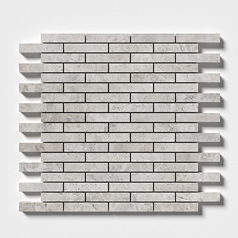 SILVER SHADOW : 5/8X3 Staggered Joint Mosaic (honed | 12"x12"x3/8" | straight cut)